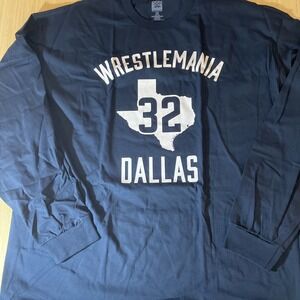 WWE Wrestlemania 32 Dallas 2016 blue long‎ sleeve 3X T-shirt Double-Sided NOS